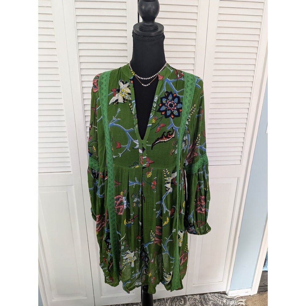 Henna Dress Women's S/M Boho Peasant Mini Green Red Blue Crochet Flowy Festival